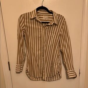 J. Crew Classic Button Down Shirt in tan and white stripes.